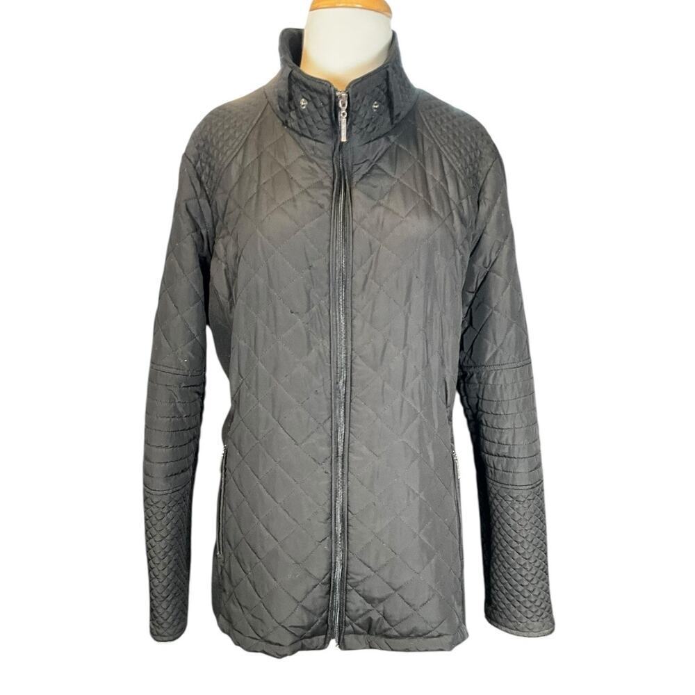 Weatherproof Black Quilted Jacket Minimalist Zip Front Quiet Luxury 2X Ribbed